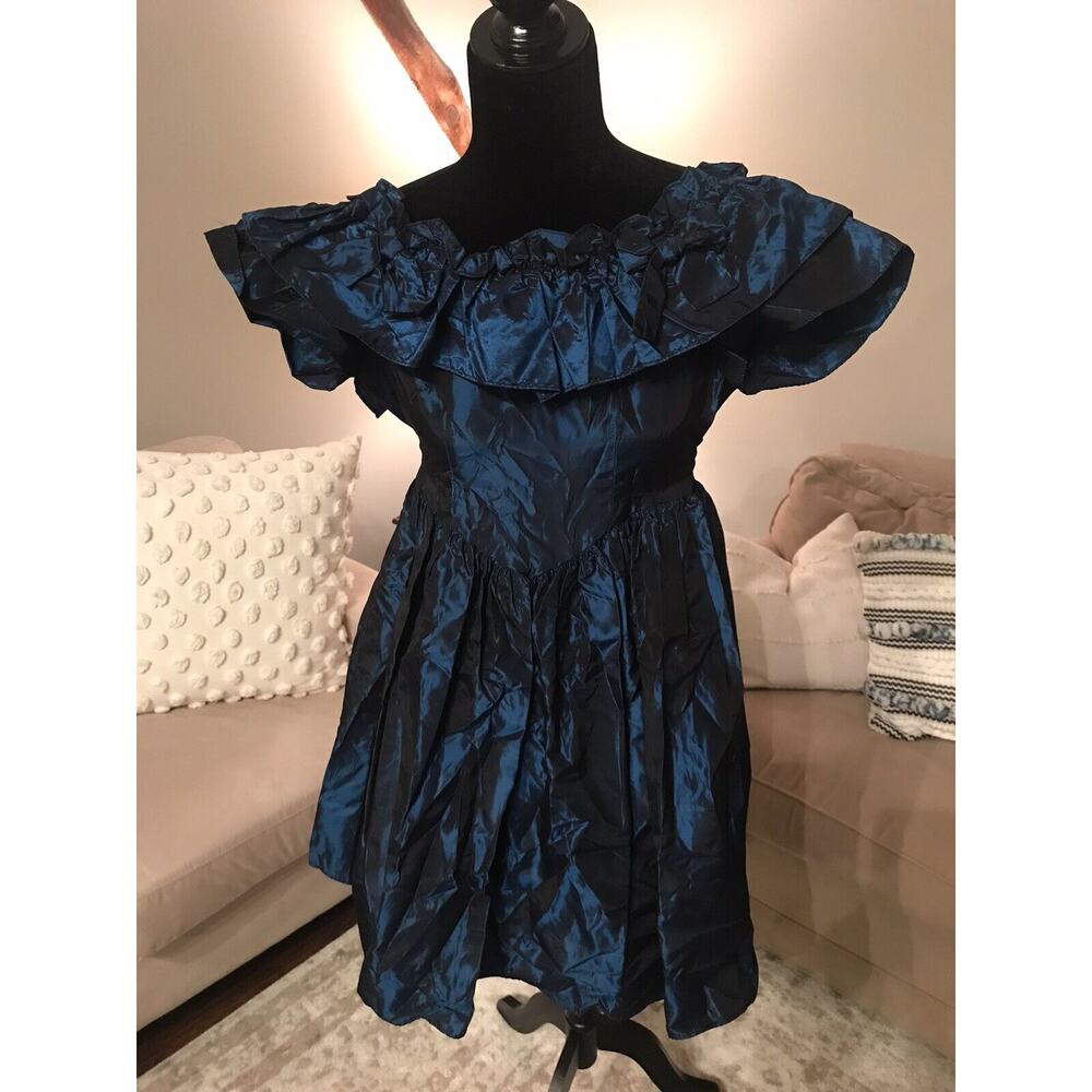 Jessica McClintock Gunne Sax Blue Metalic Prom Cocktail Dress Size 8